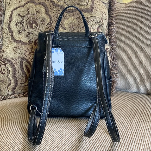 NWT MultiSac Vegan Leather Multipockets Stylish Black Major Backpack - Picture 3 of 17